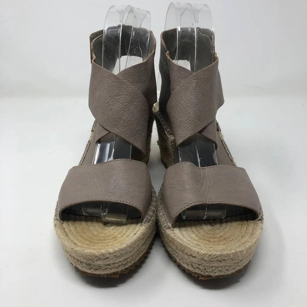 Eileen Fisher Willow Espadrille Wedge Sandal Womens 8 Beige Wide Strap Boho